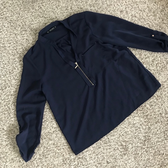 Zara Navy Blue Zipper Blouse - Picture 2 of 3
